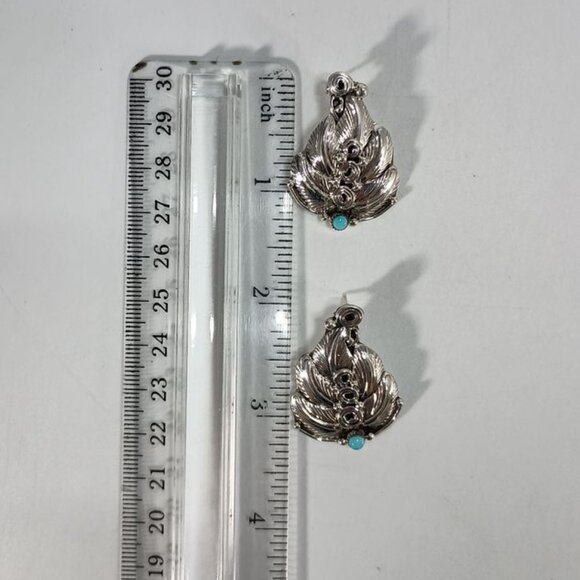 Native America Navajo Sterling Silver Turquoise Leaf Post Earring's By D. Morgan - Picture 7 of 7